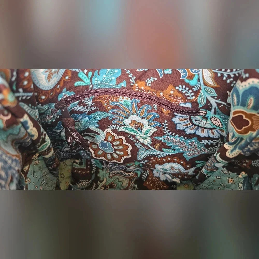 Retired Vera Bradley Blue Java Brown Floral Paisley Tote - Picture 11 of 16